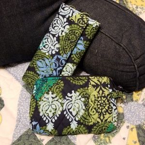 Trifold wallet and small cosmetic bag.